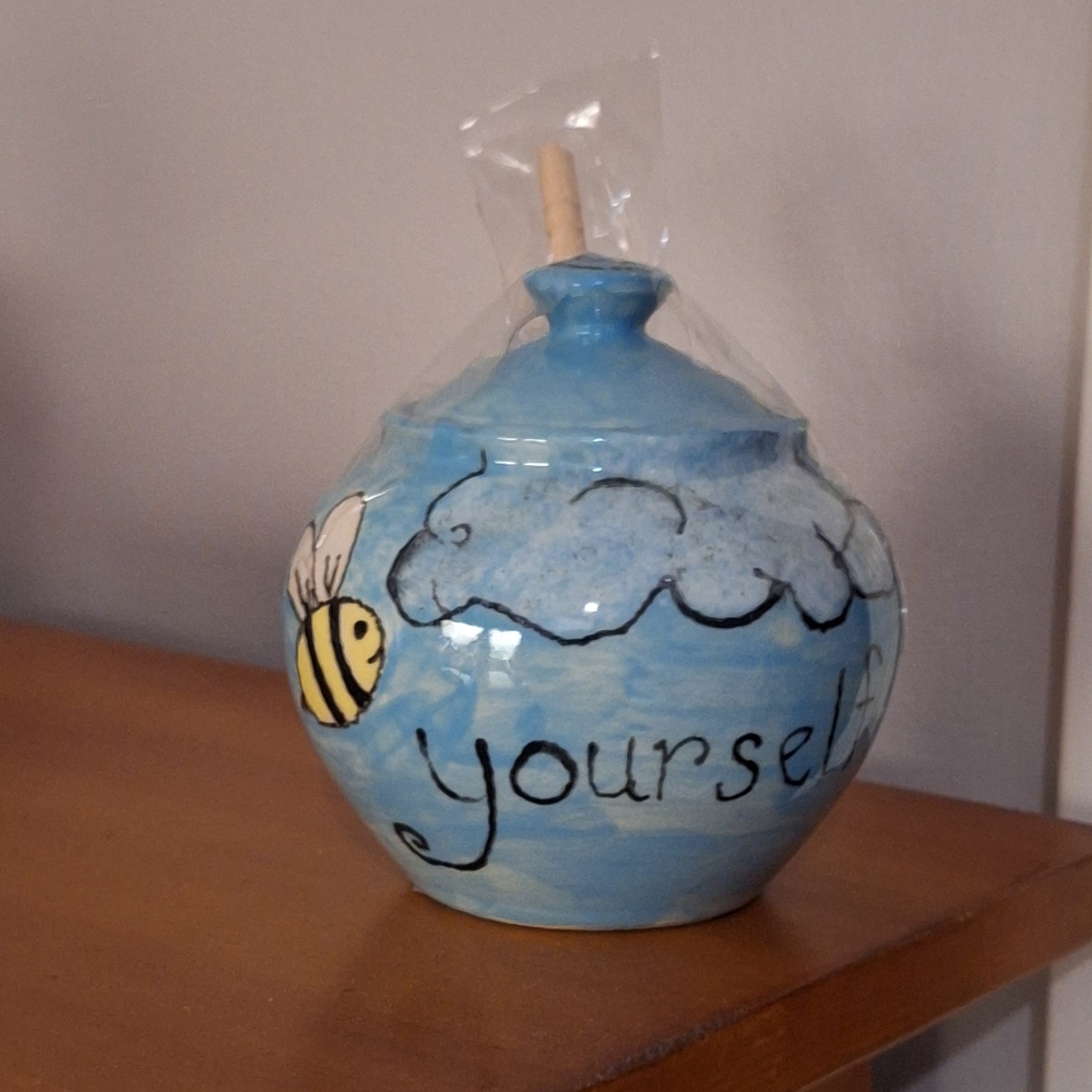Cute Honey Pot with Bee Art Design